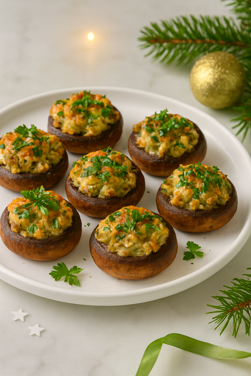 Фаршированные шампиньоны с сыром и оливками - рецепт закуски.