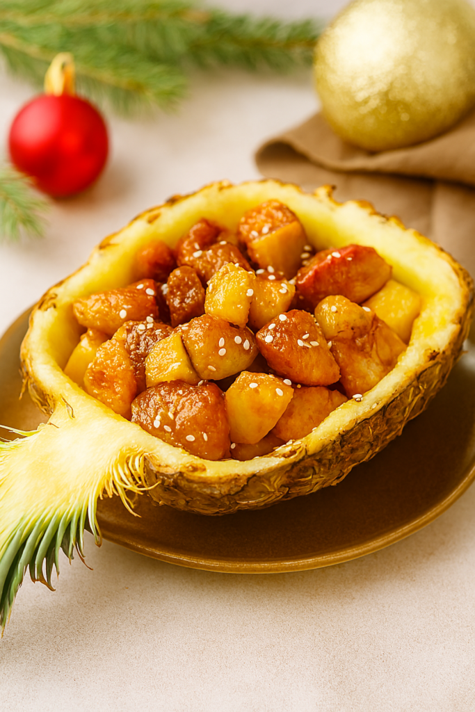 Мясо в ананасе с медом и соевым соусом - рецепт