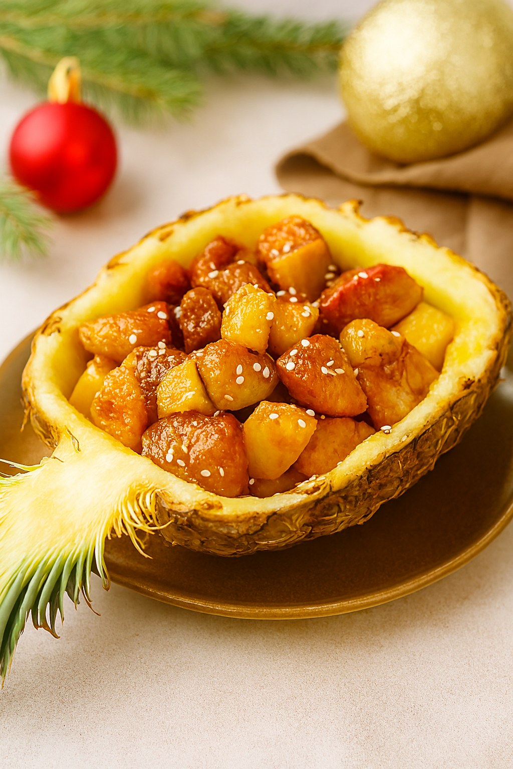 Мясо в ананасе с медом и соевым соусом - рецепт