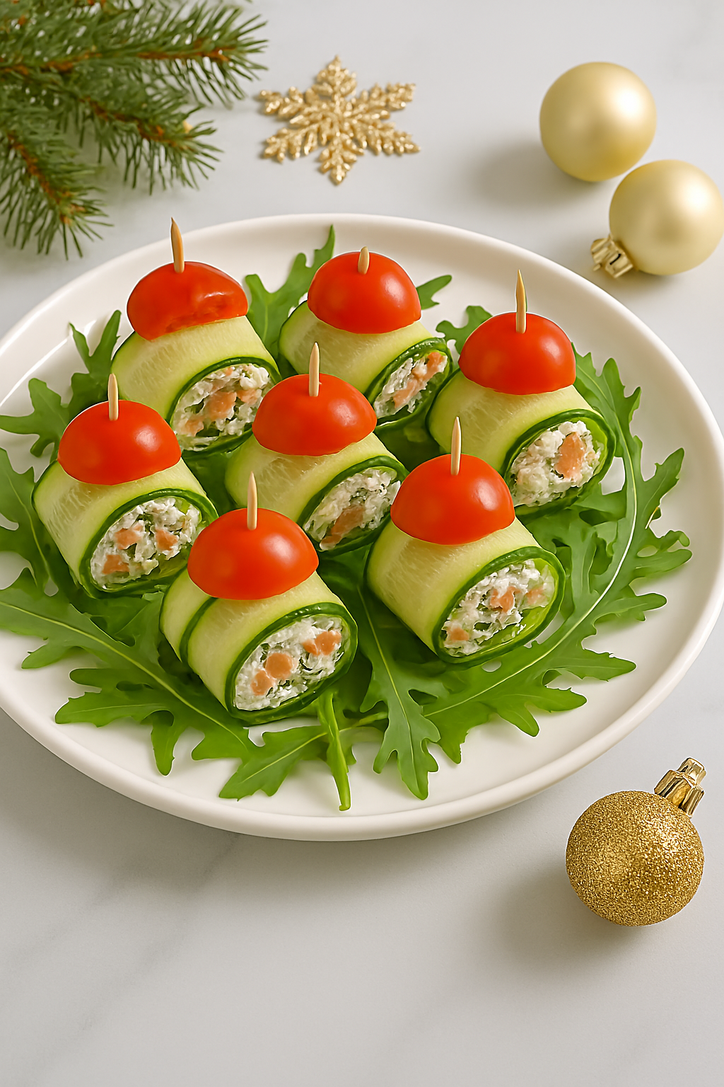 Рулетики из огурцов с творожным сыром, форелью и каперсами - рецепт