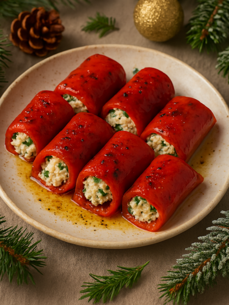 Рулетики из запеченного перца с брынзой и зеленью - рецепт закуски