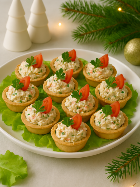 Тарталетки с творожным сыром и крабовыми палочками - рецепт закуски