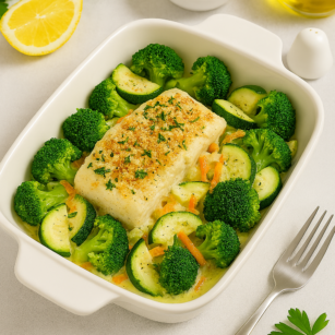 Минтай с брокколи в духовке- рецепт рыбы