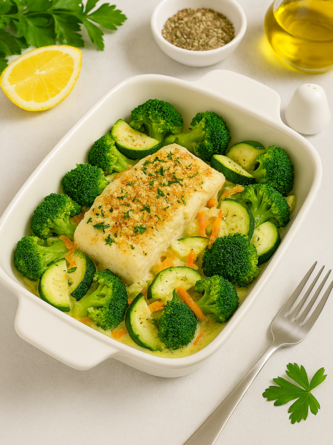 Минтай с брокколи в духовке- рецепт рыбы